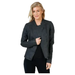 Ava Faux Leather Biker Otw Black