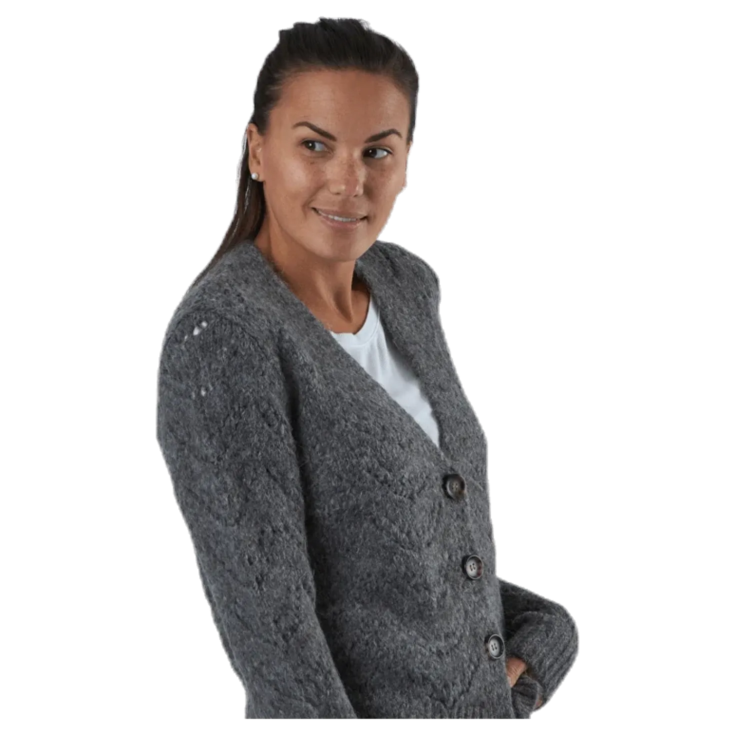 Bibi Ls Knit Cardigan Grey
