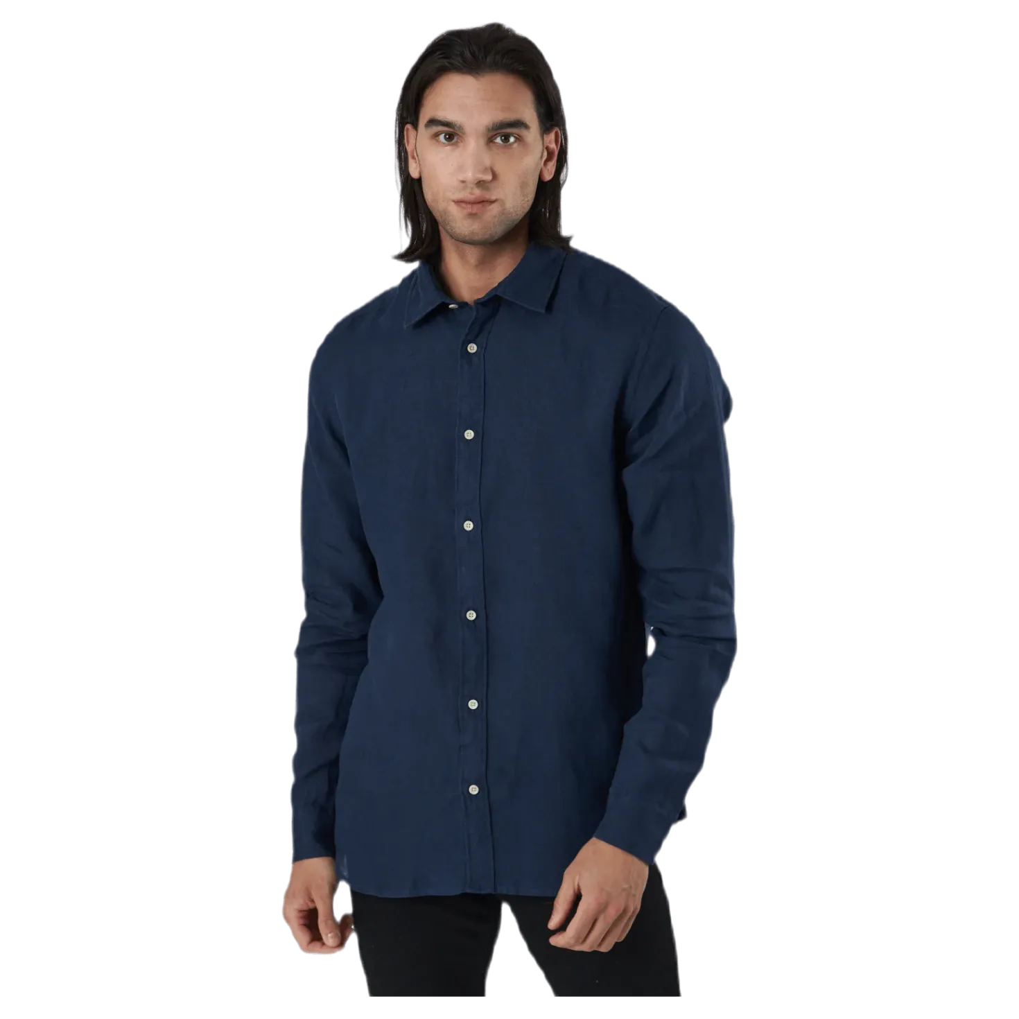 Bluplain Linen Shirt L/s Blå