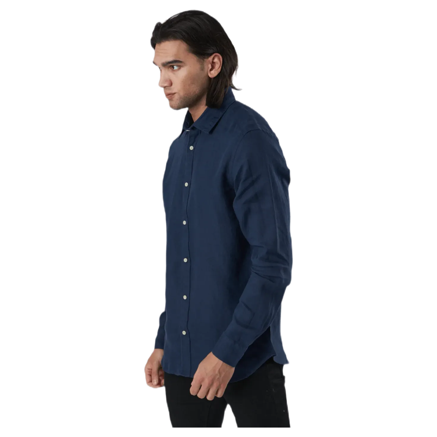 Bluplain Linen Shirt L/s Blå