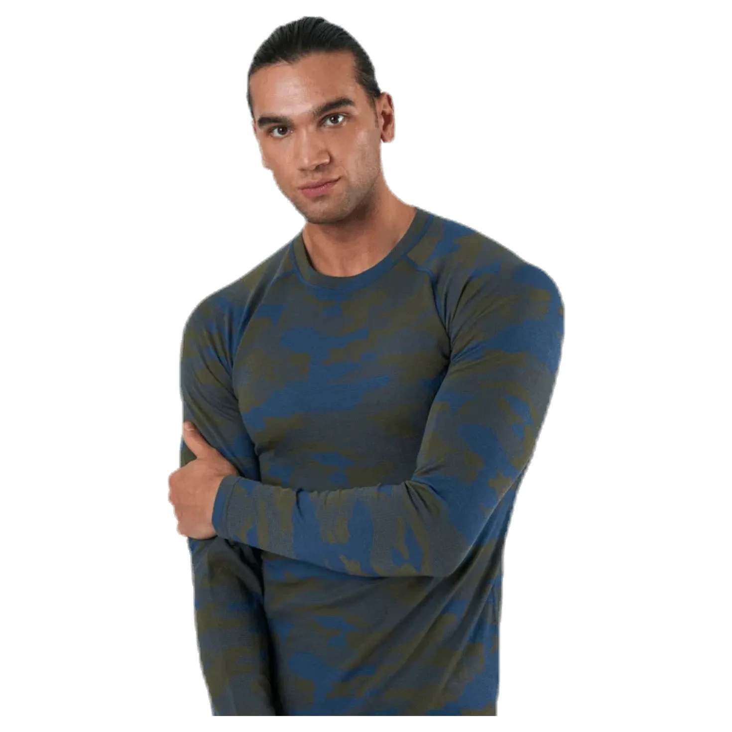 Camo Merino Wool Crew Blue/Green