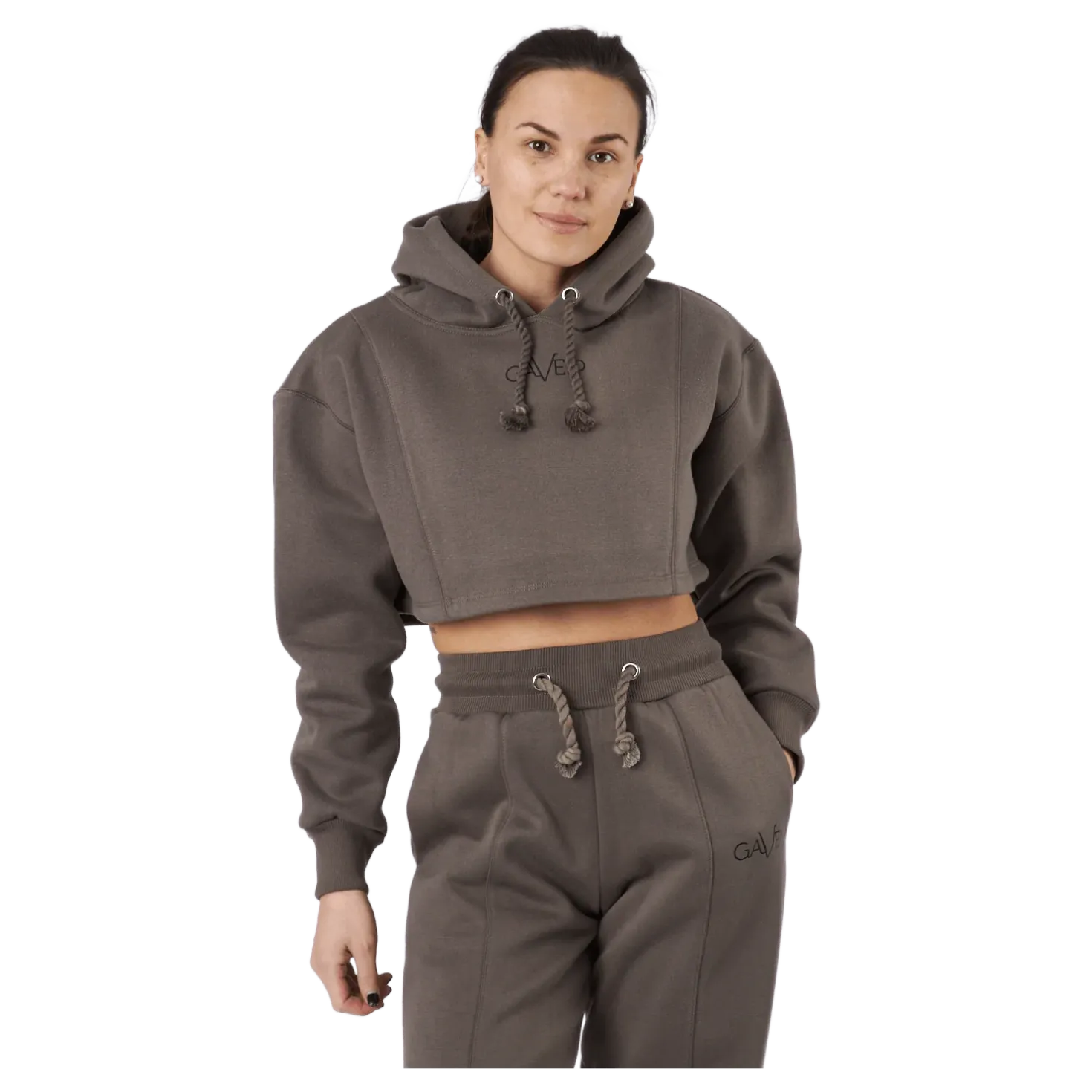Chill Lounge Cropped Hoodie Taupe
