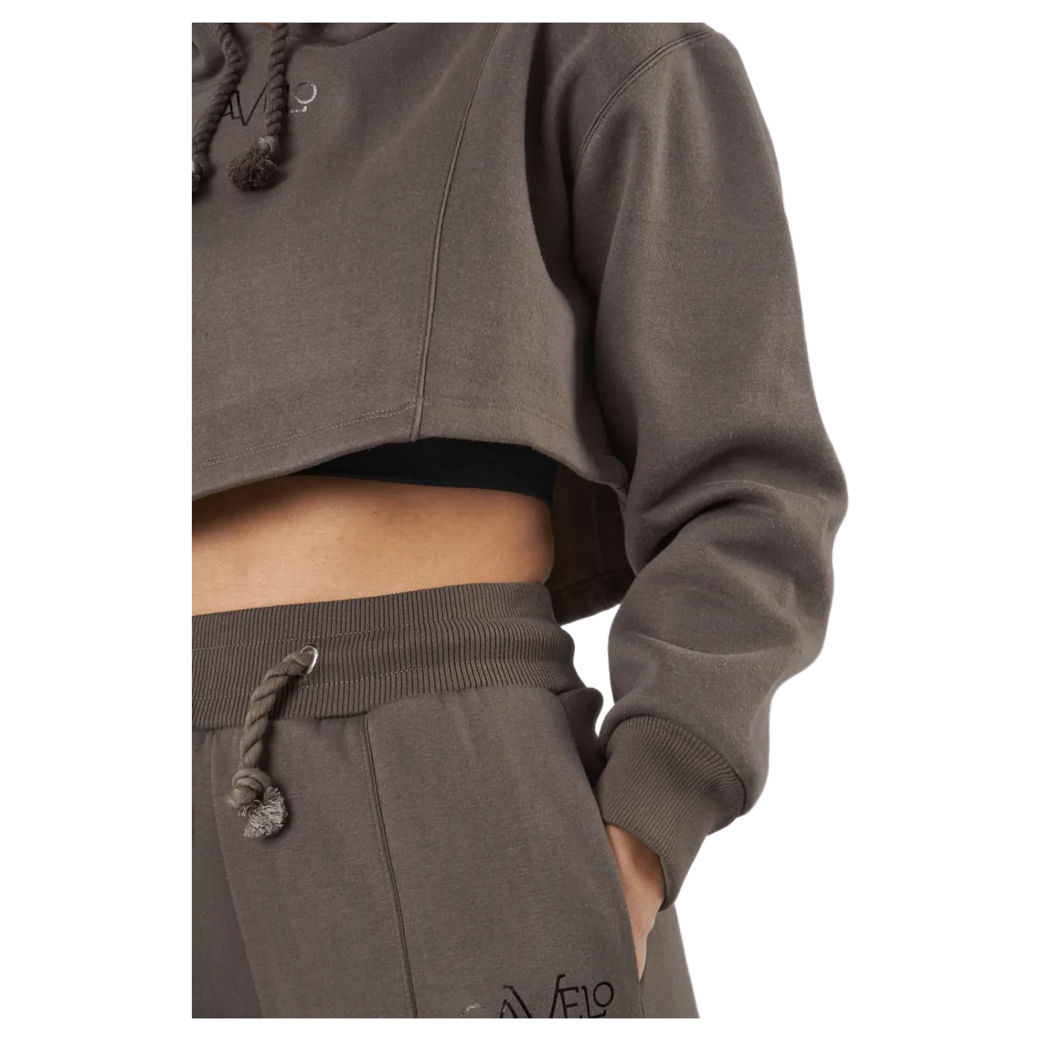 Chill Lounge Cropped Hoodie Taupe