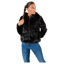 Chris Fur Hooded Jacket Otw Black
