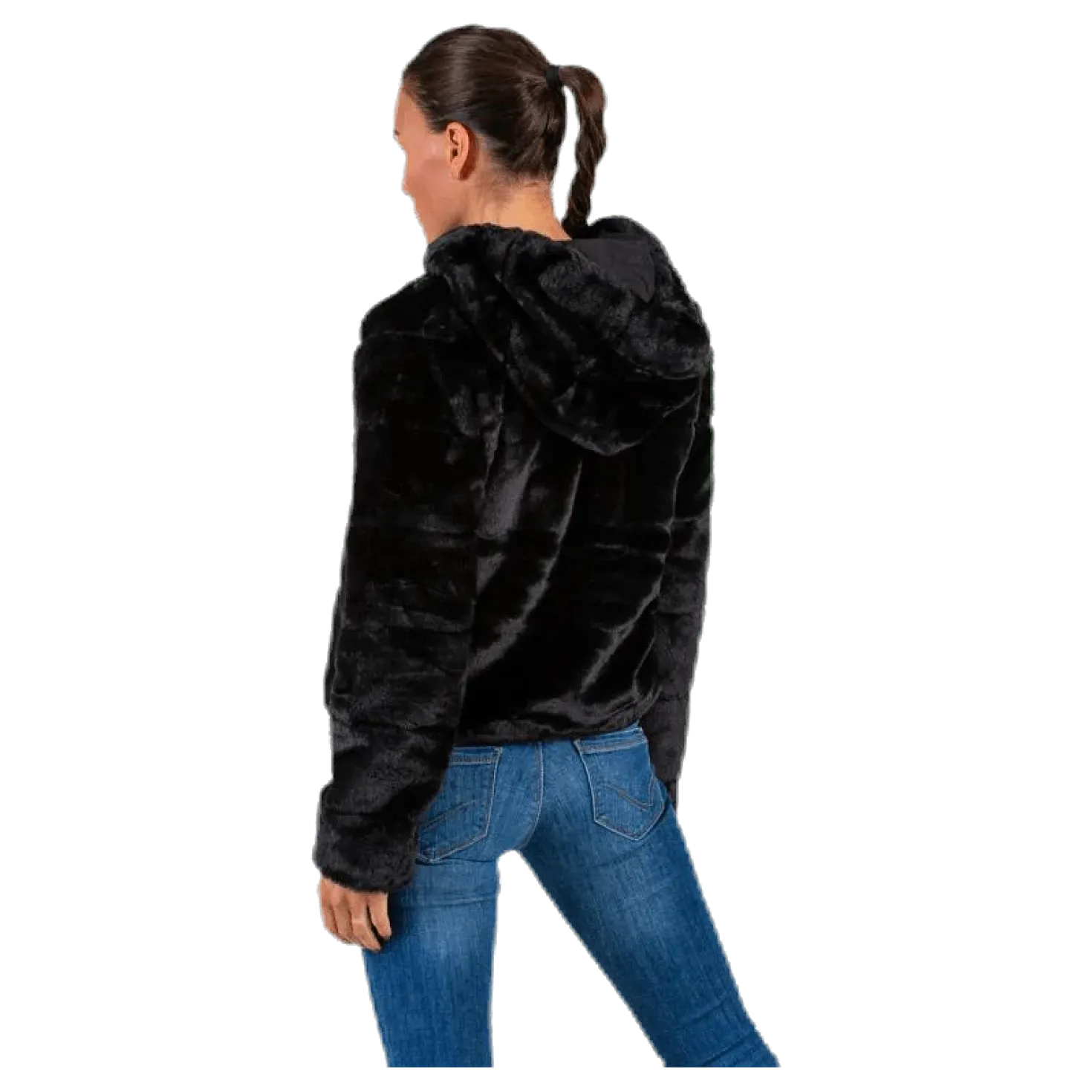Chris Fur Hooded Jacket Otw Black