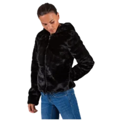 Chris Fur Hooded Jacket Otw Black