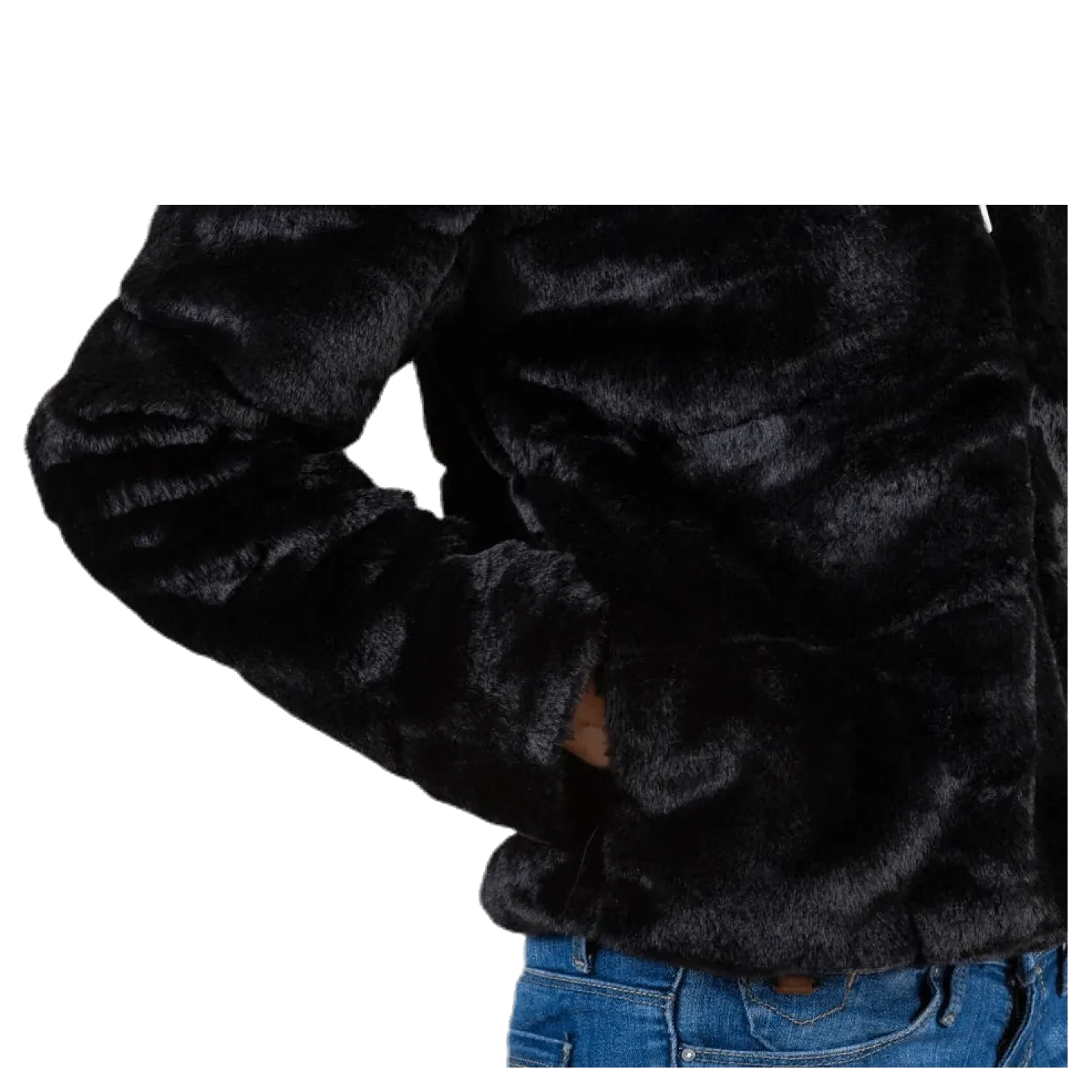 Chris Fur Hooded Jacket Otw Black