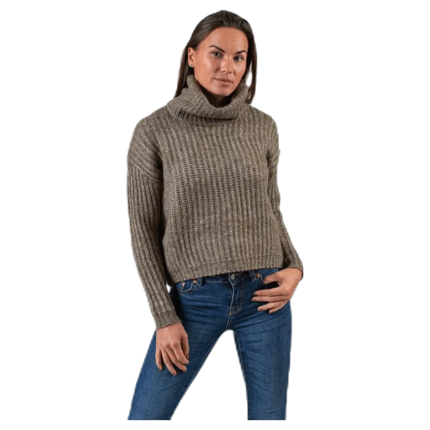 Chunky L/S Rollneck Pullover Beige
