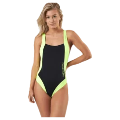 Ck Blocking Plunge Back Swimsuit Black/Yellow