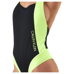 Ck Blocking Plunge Back Swimsuit Black/Yellow