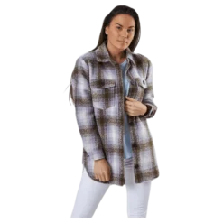 Deena-Oma L/S Check Shacket Cc Pnt White