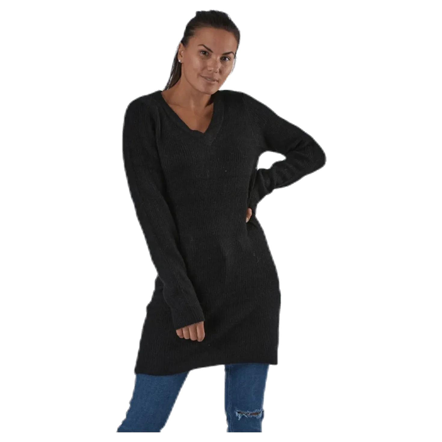 Ellen Ls V-Neck Knit Dress Black