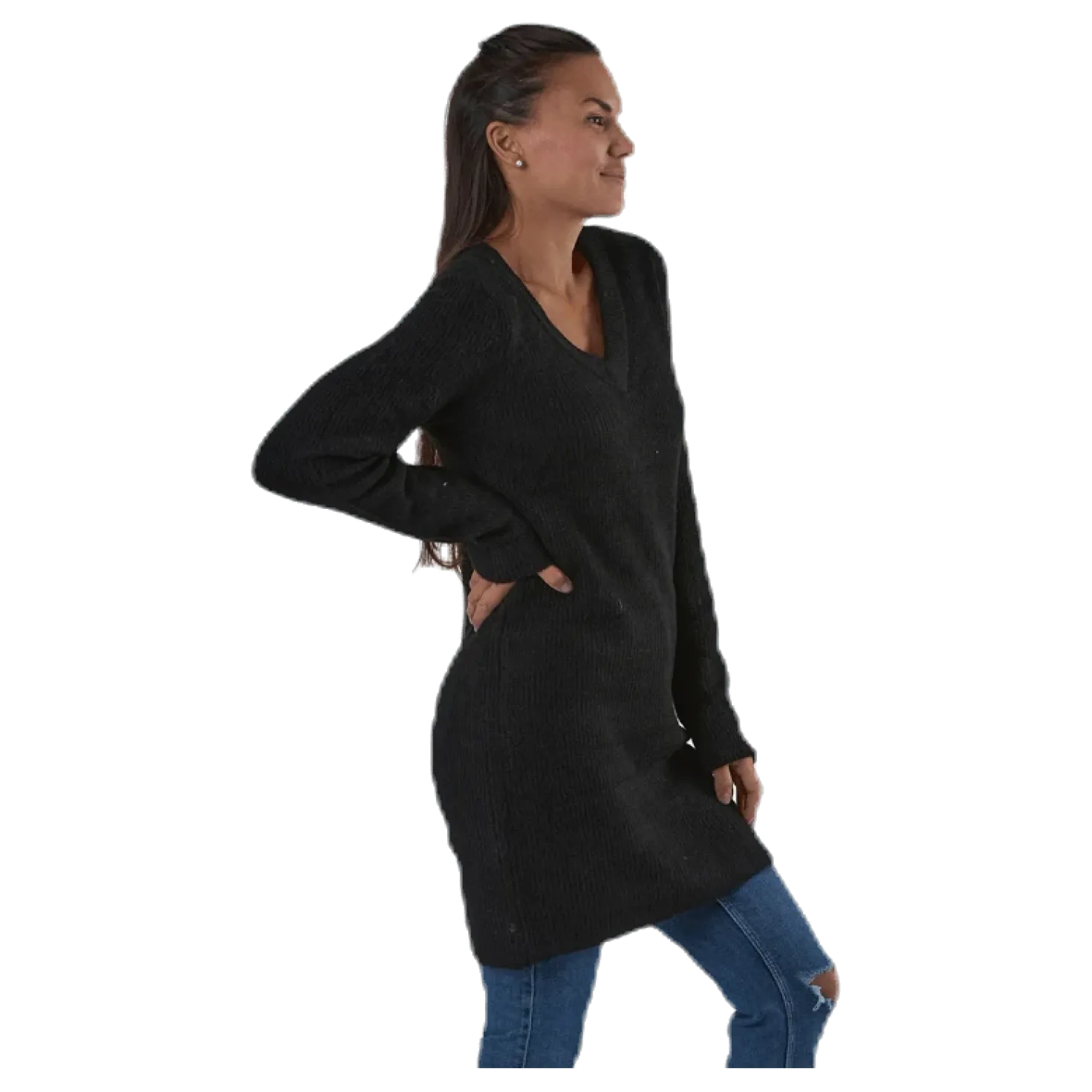 Ellen Ls V-Neck Knit Dress Black