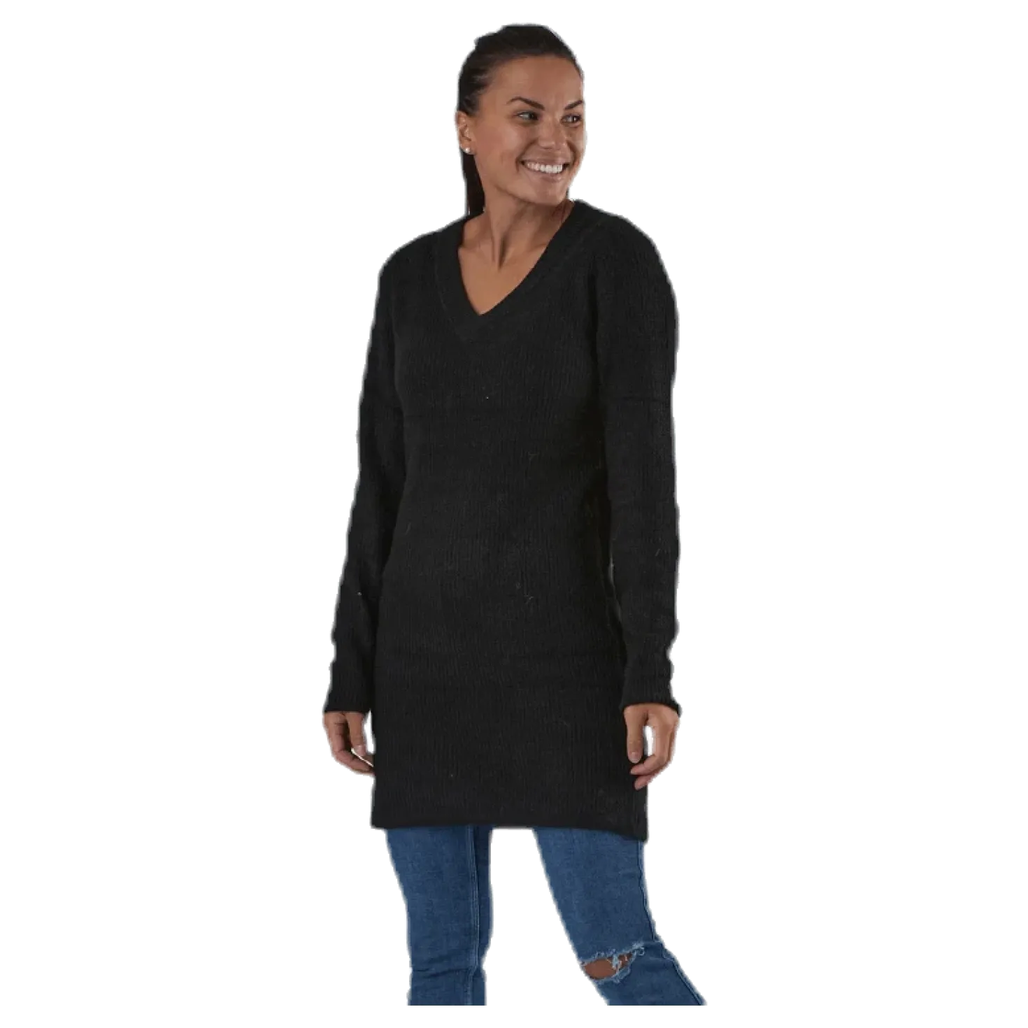 Ellen Ls V-Neck Knit Dress Black