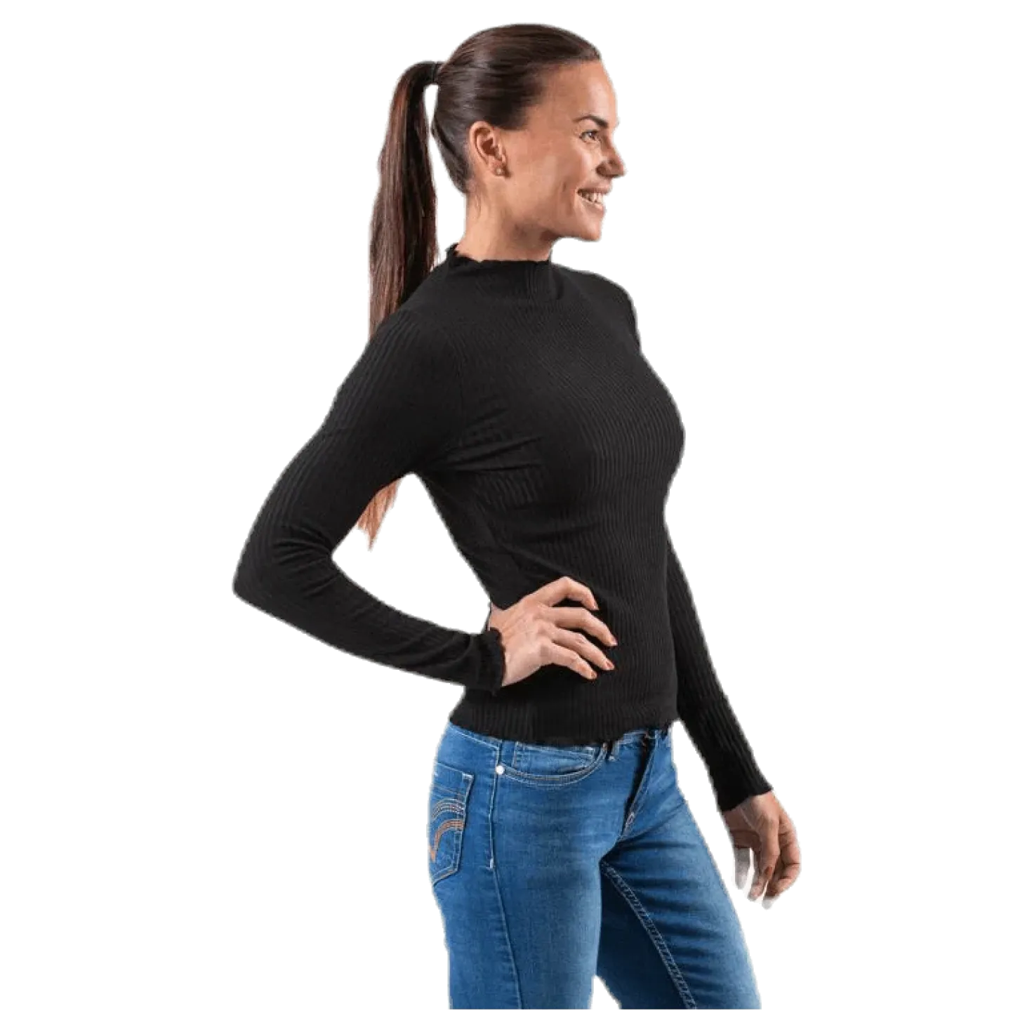 Emma L/S High Neck Top Jrs Black