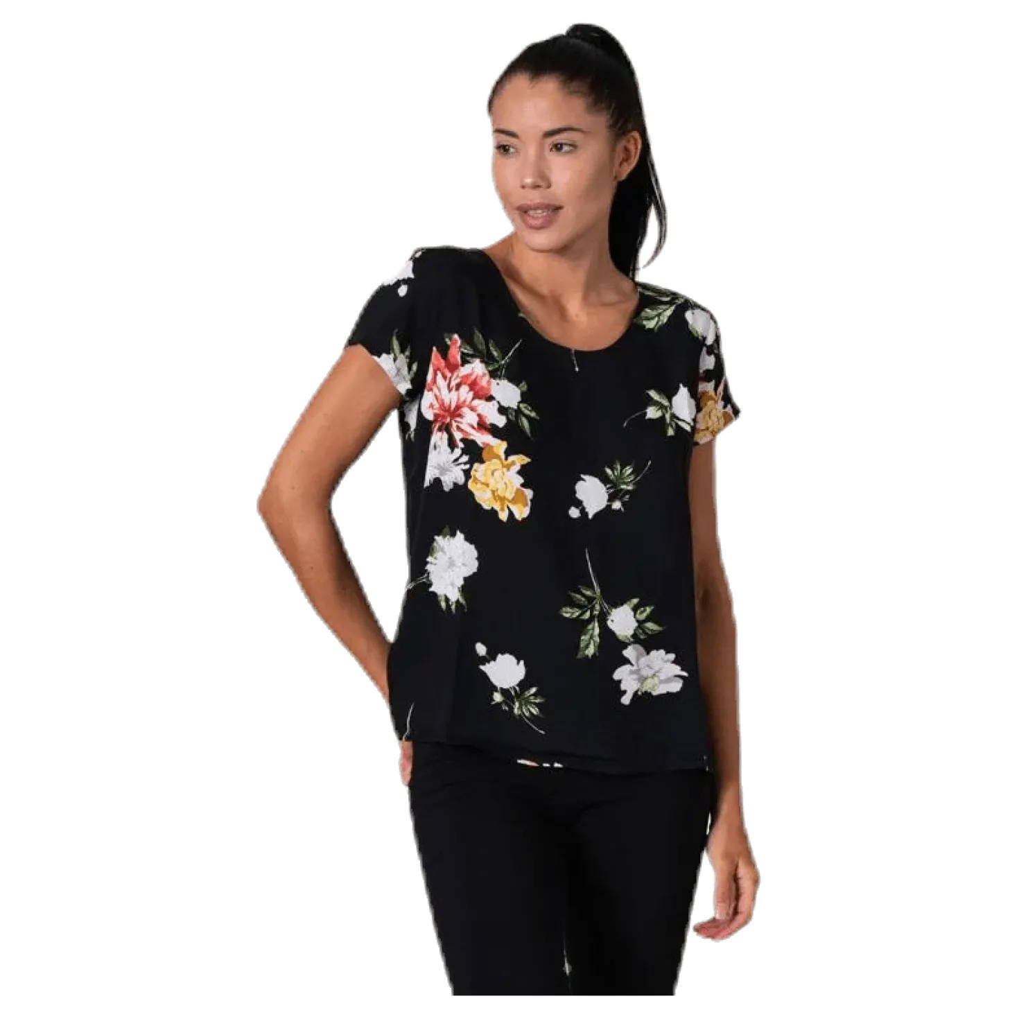 First One Ss Aop Top Black