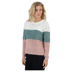 Geena L/S Block Pullover Knt White