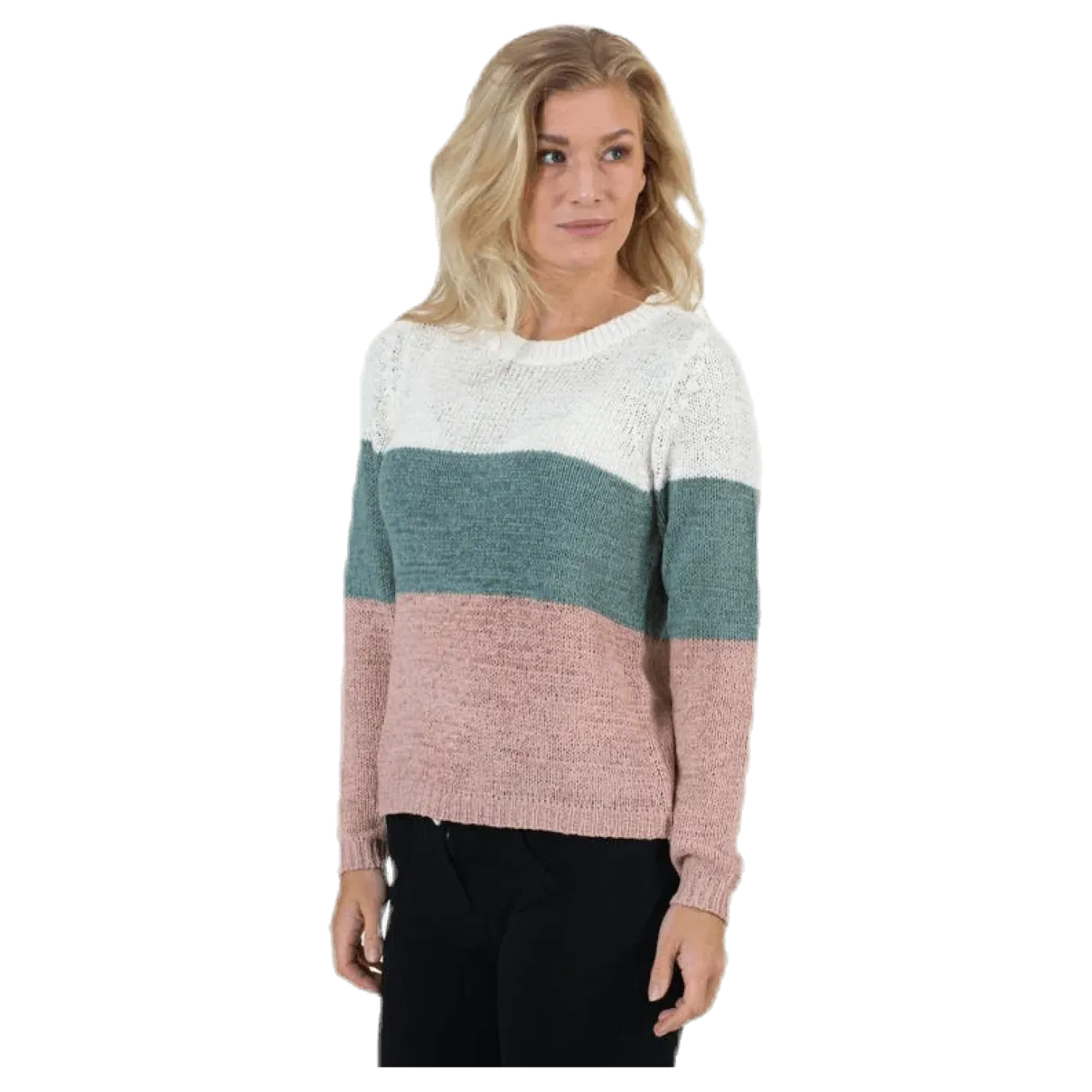 Geena L/S Block Pullover Knt White