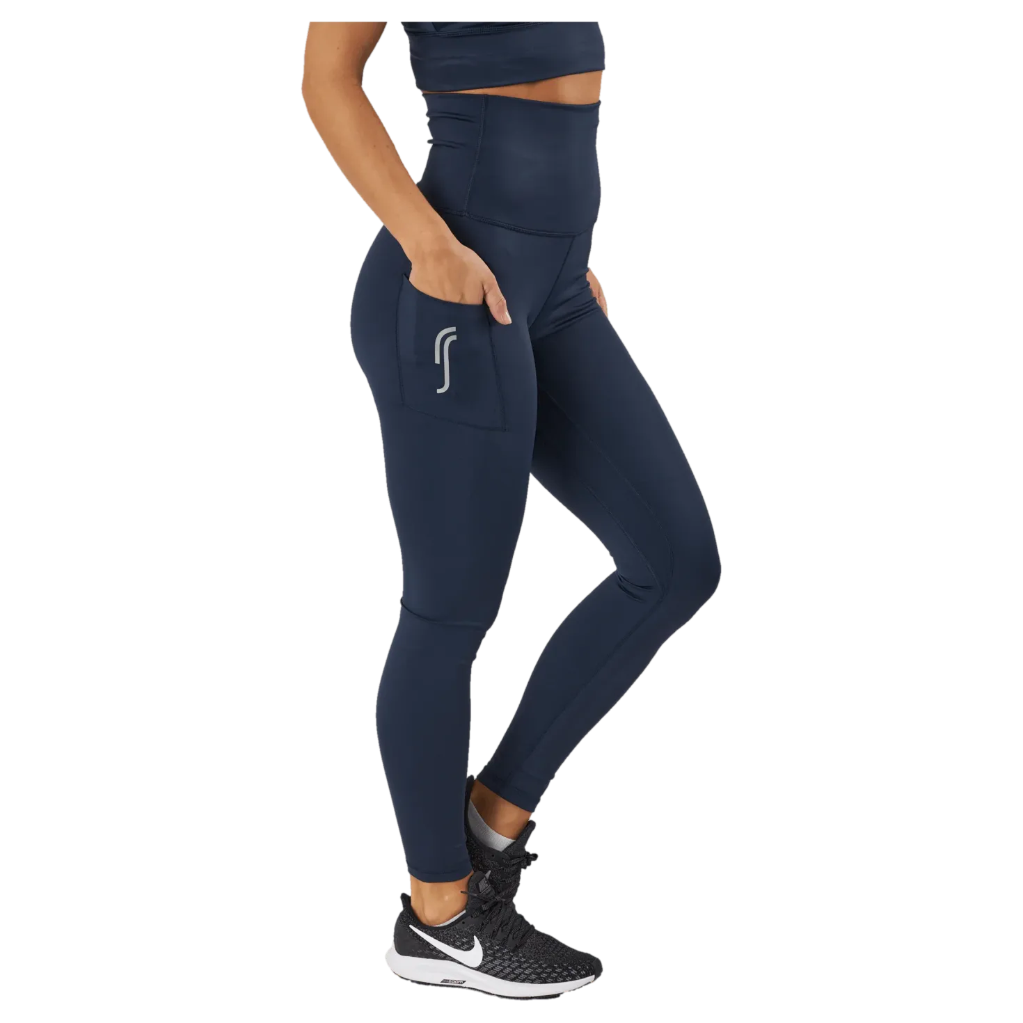 High Waist Tights - Side Pocke Dark Blue