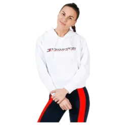 Hoody Cropped Vertical Logo White