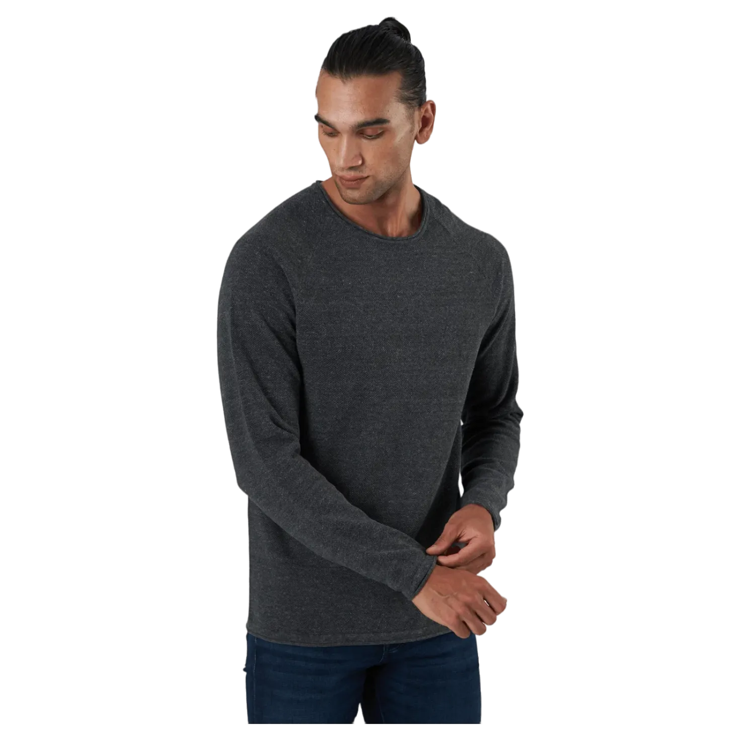 Jjehill Knit Crew Neck Dark Grey Melange