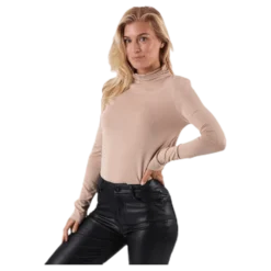 Kamala Ls Rollneck Top Beige