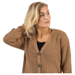 Karie Ls Knit Cardigan Beige