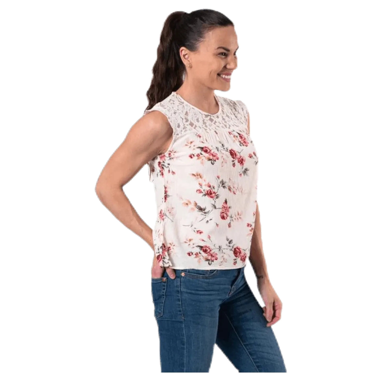 Karmen S/L Top Aop Wvn Beige