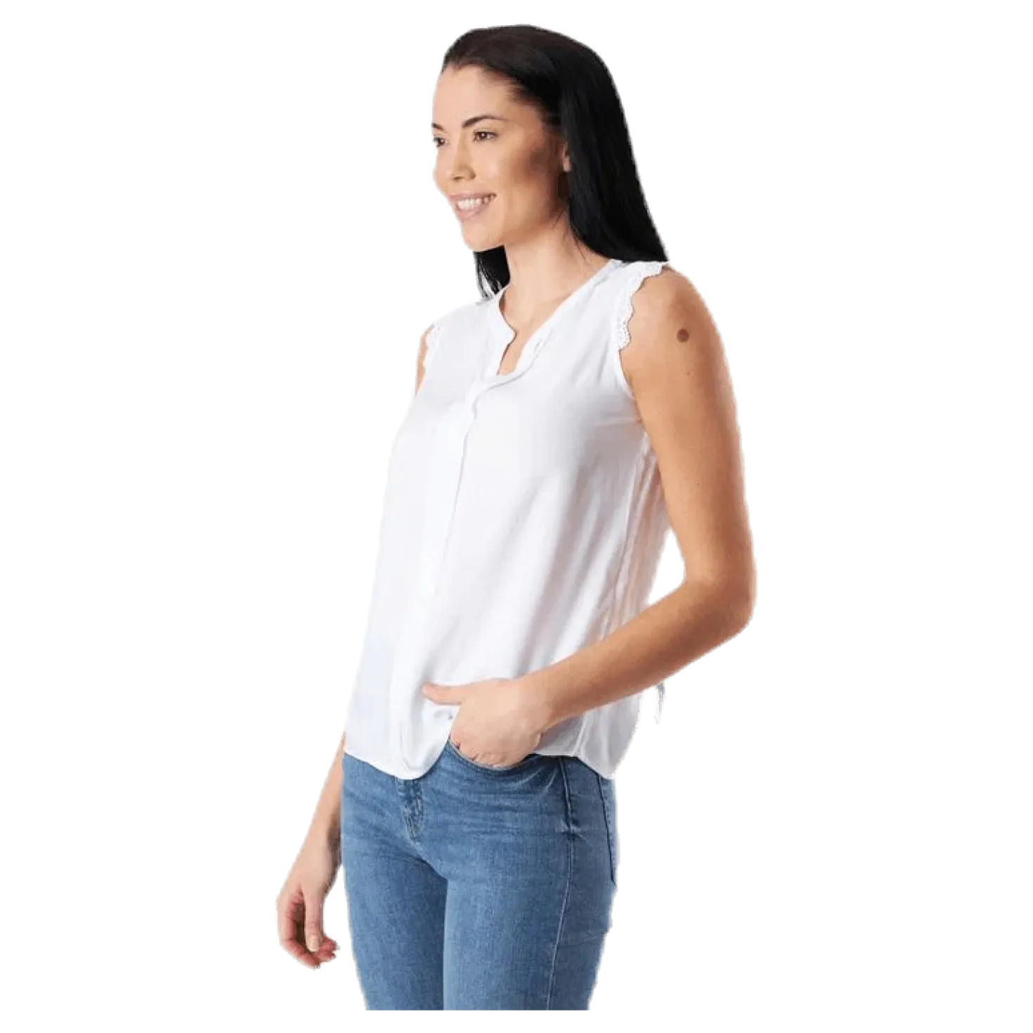 Kimmi S/L Top Wvn White