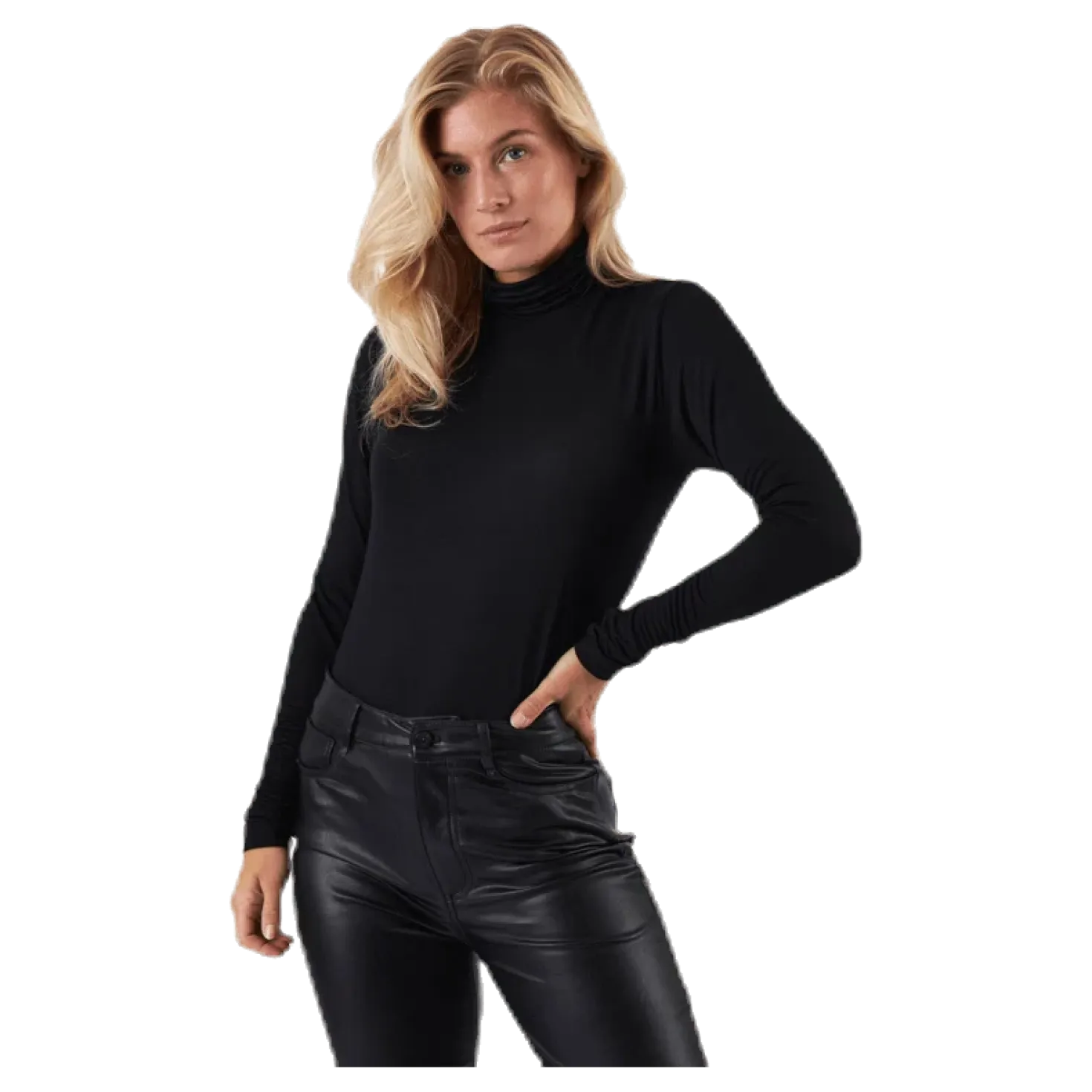 Lela Life L/S Rollneck Top Jrs Black