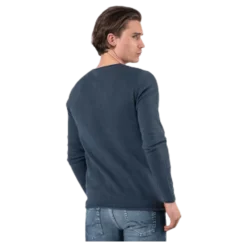 Linen Knit Crew Neck Blue