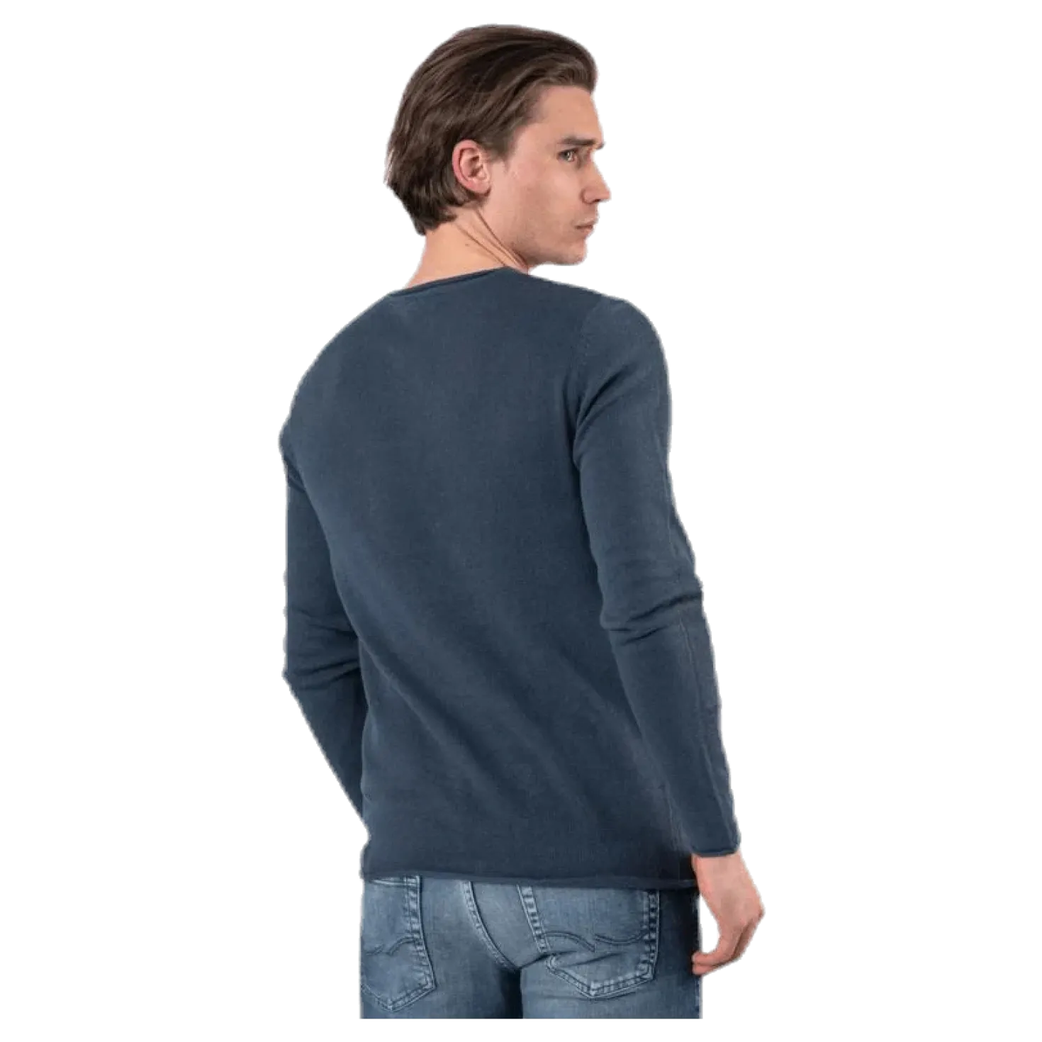Linen Knit Crew Neck Blue