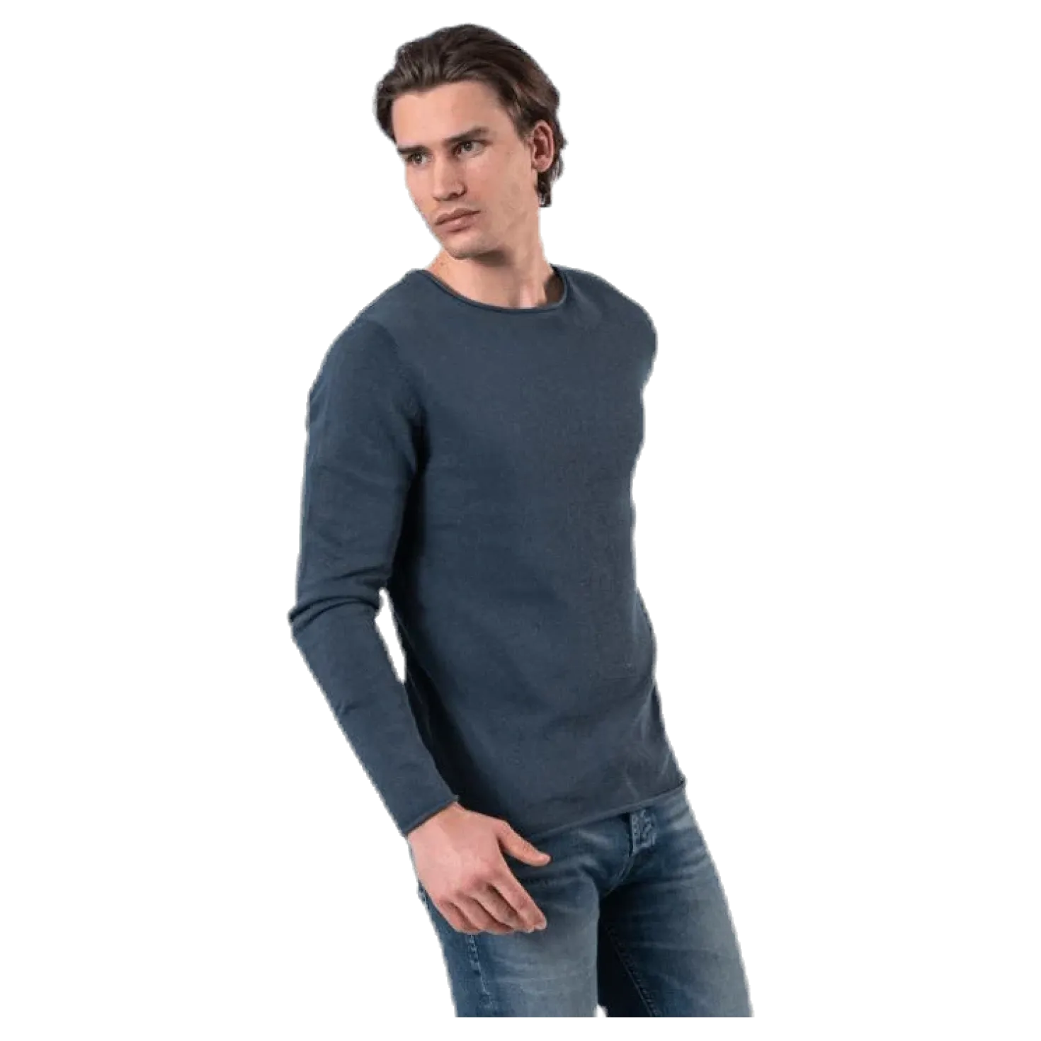 Linen Knit Crew Neck Blue