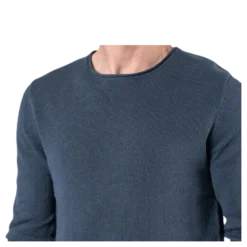 Linen Knit Crew Neck Blue