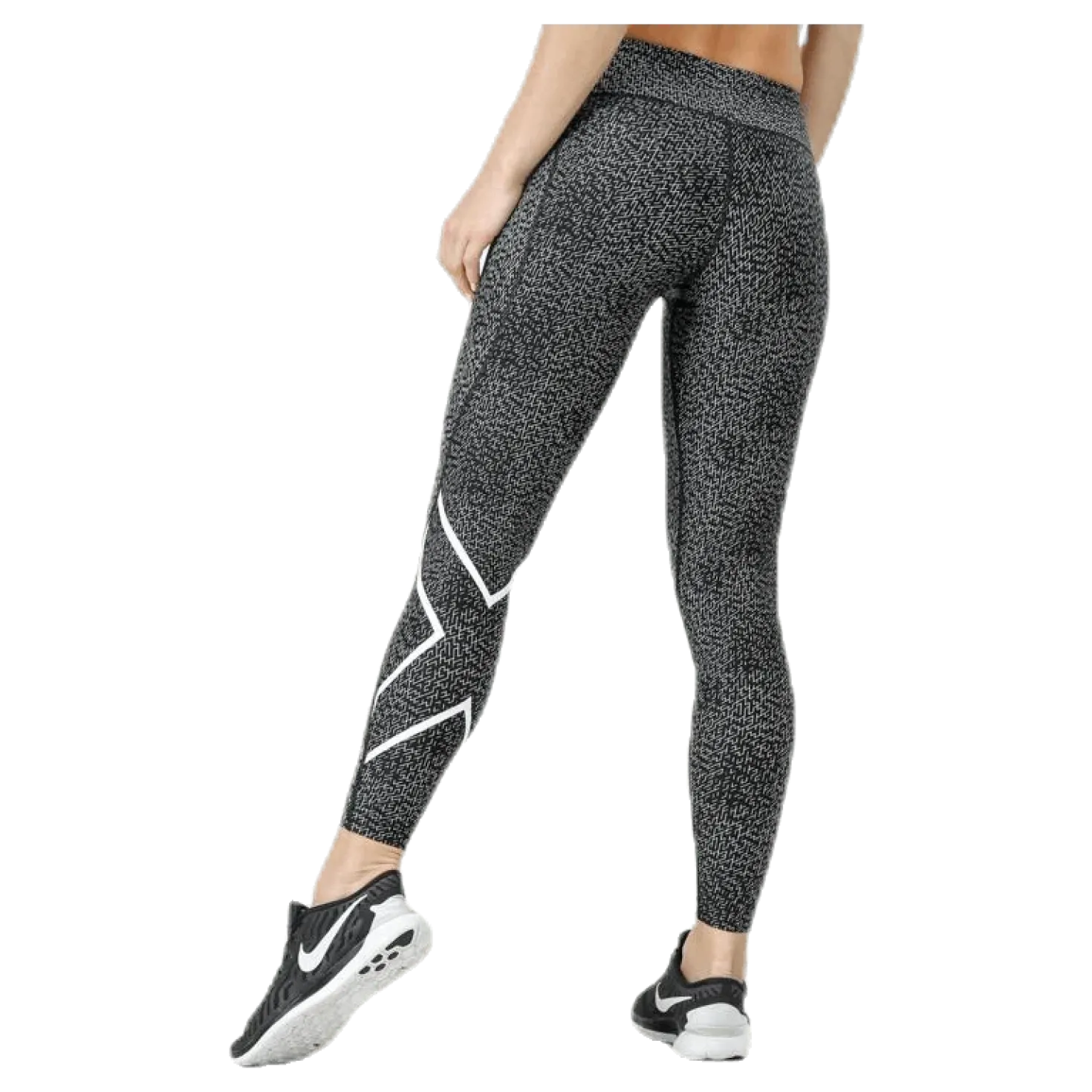 Mid-Rise Compression Print Tights W White/Black