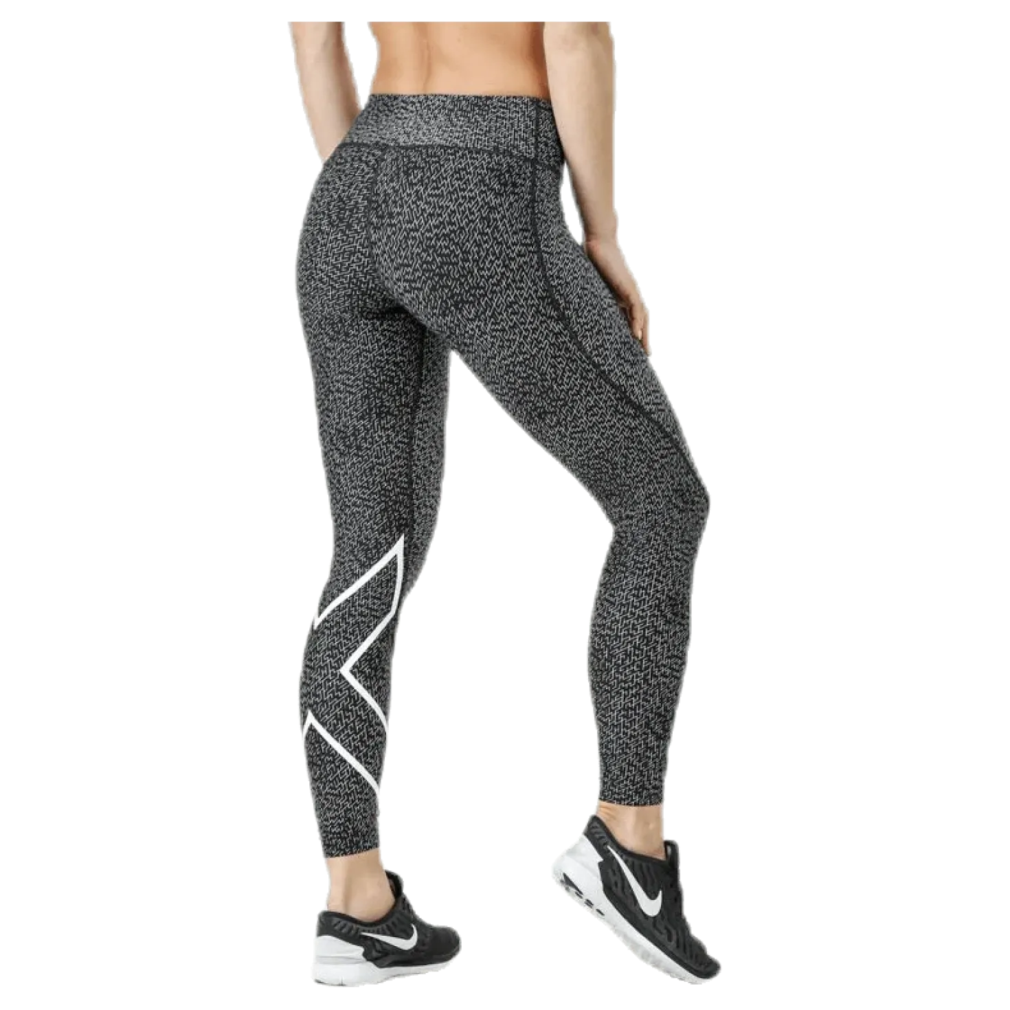 Mid-Rise Compression Print Tights W White/Black
