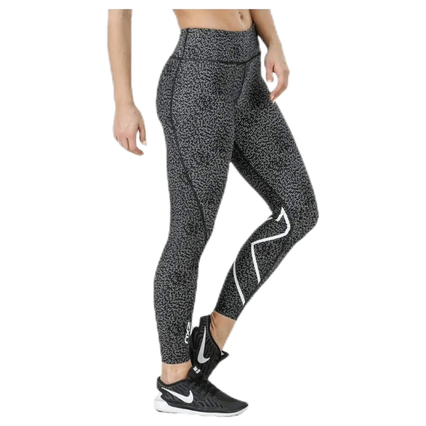 Mid-Rise Compression Print Tights W White/Black
