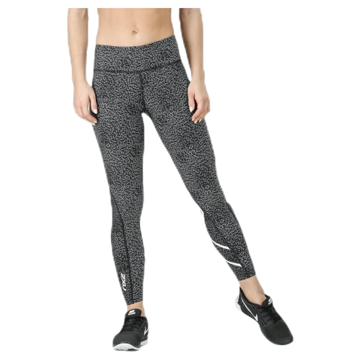 Mid-Rise Compression Print Tights W White/Black