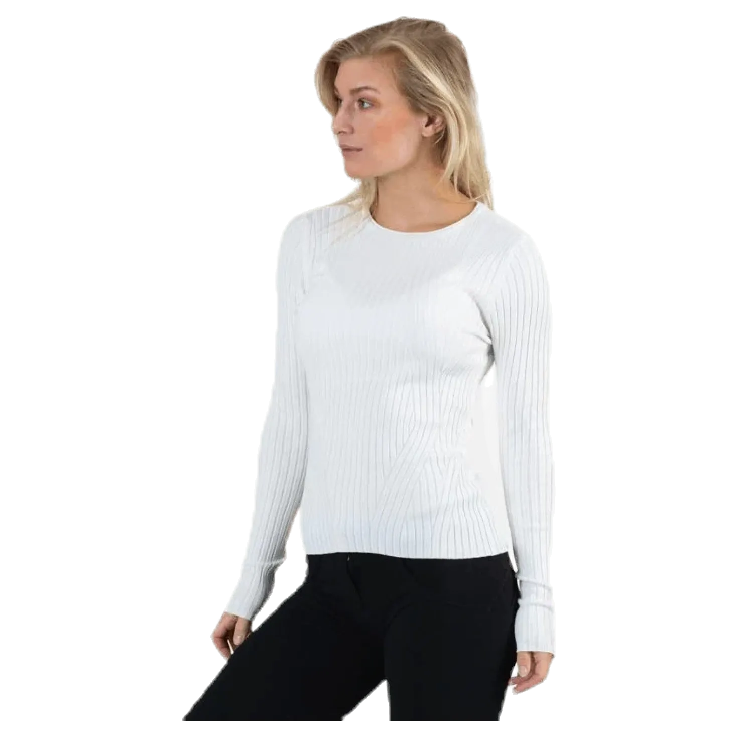 Natalia L/S Rib Pullover Knt White