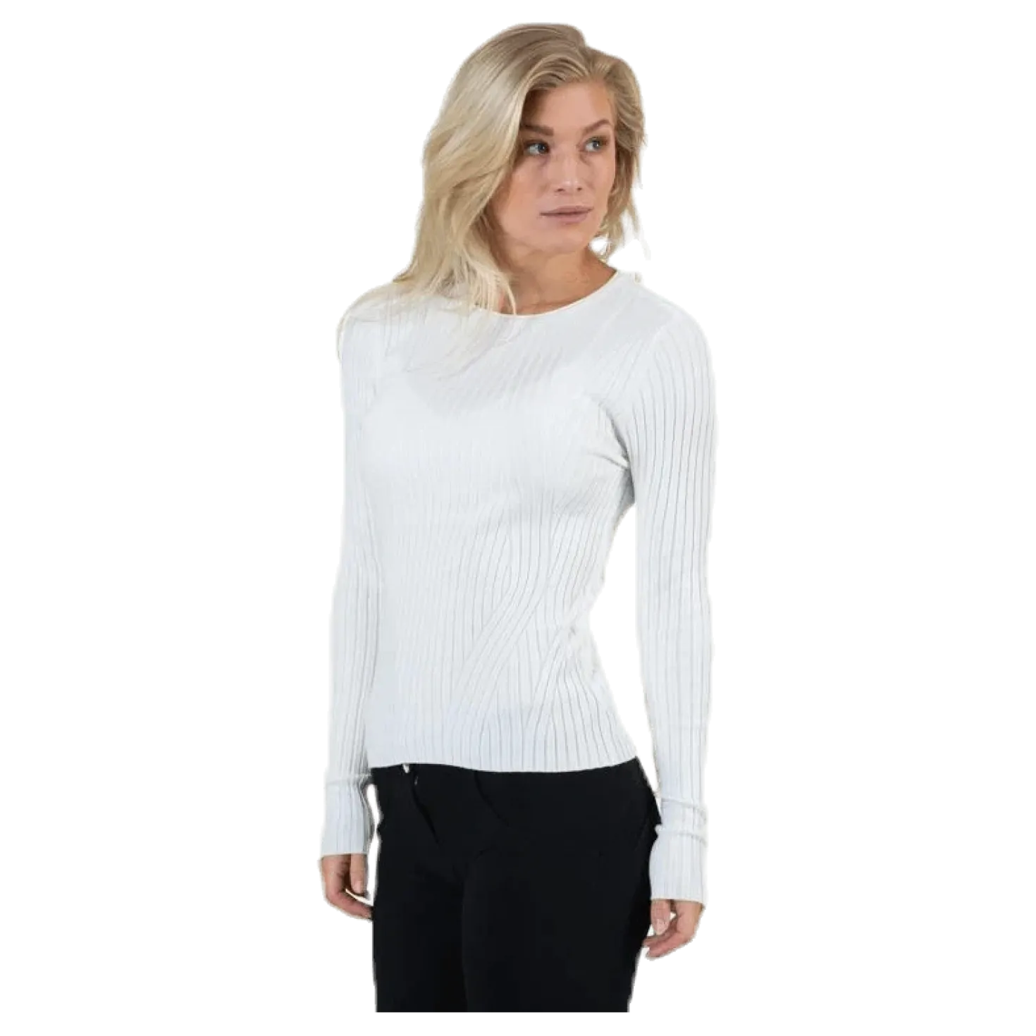 Natalia L/S Rib Pullover Knt White