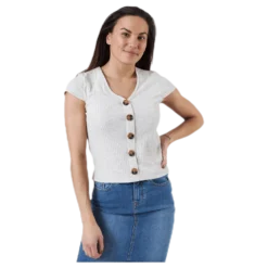 Nella S/S Button Top Beige