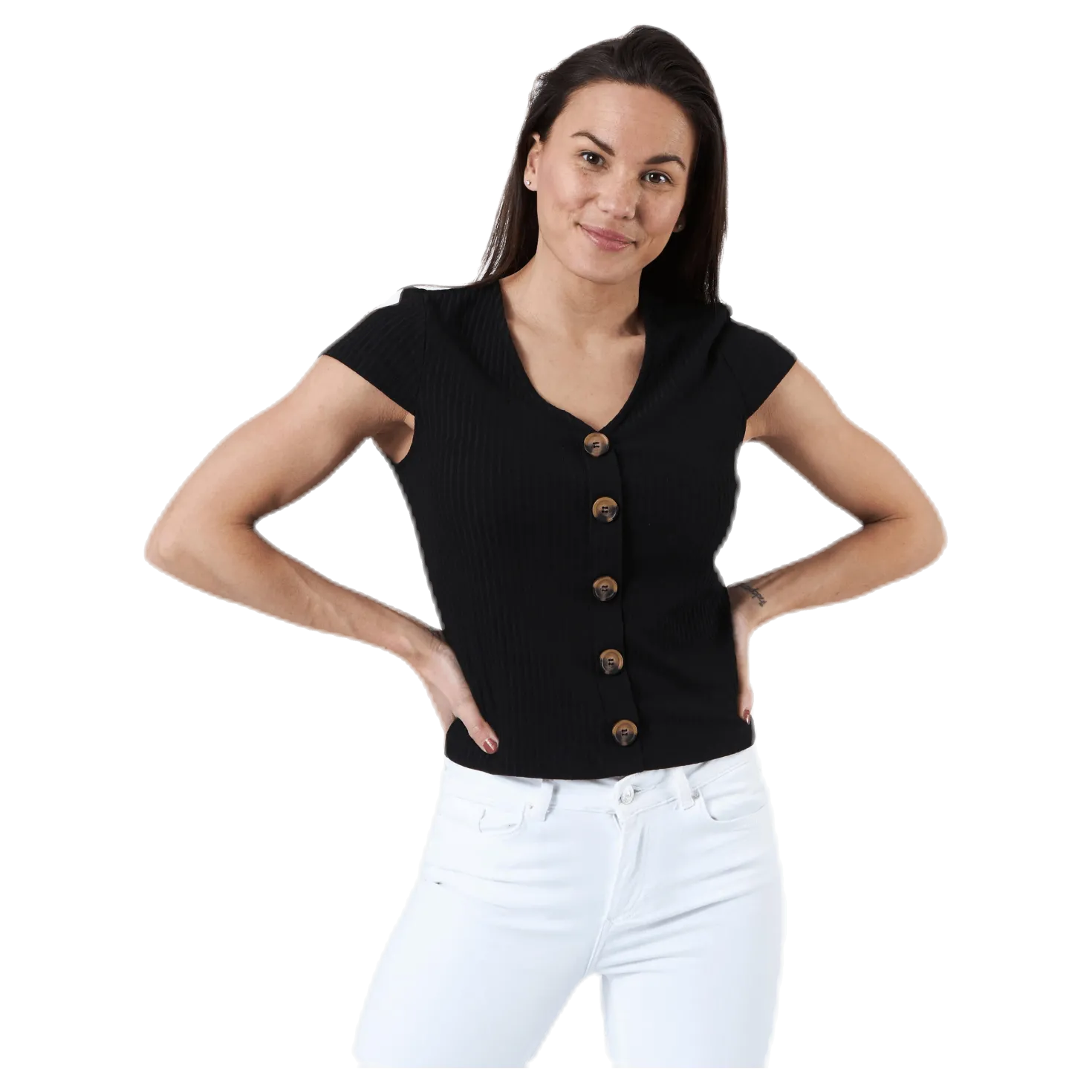 Nella S/S Button Top Black