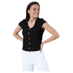 Nella S/S Button Top Black