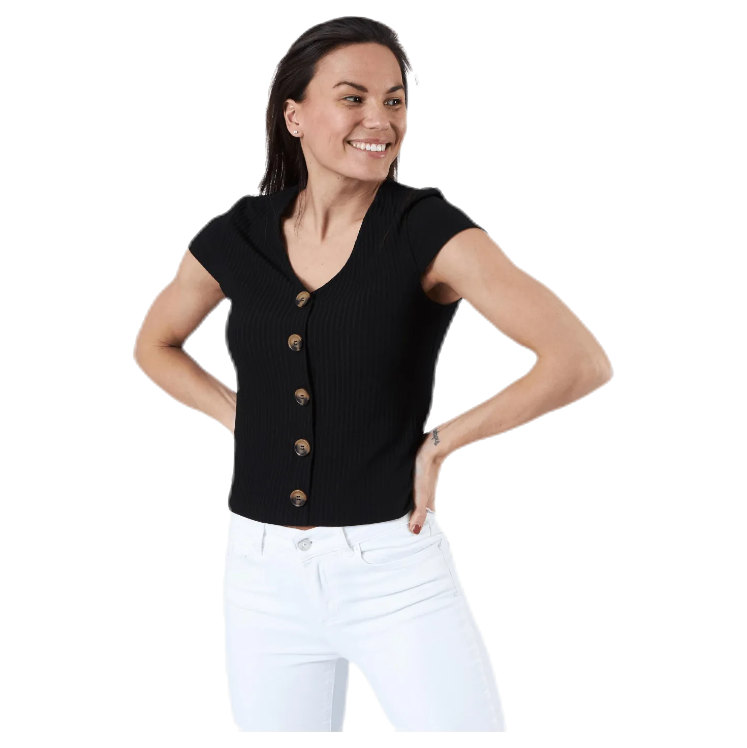 Nella S/S Button Top Black