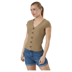 Nella S/S Button Top Jrs Beige