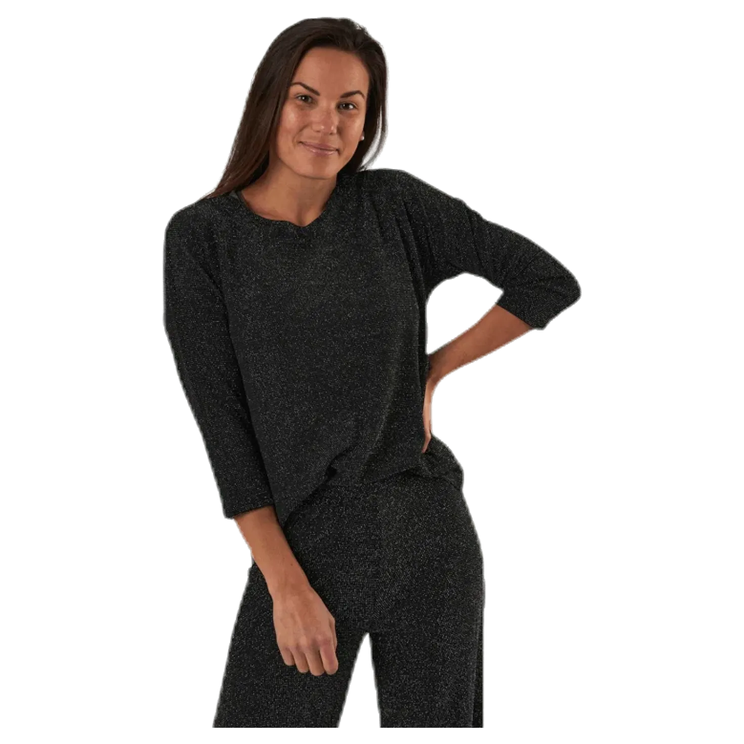 New Queen 3/4 Glitter Top Jrs Black