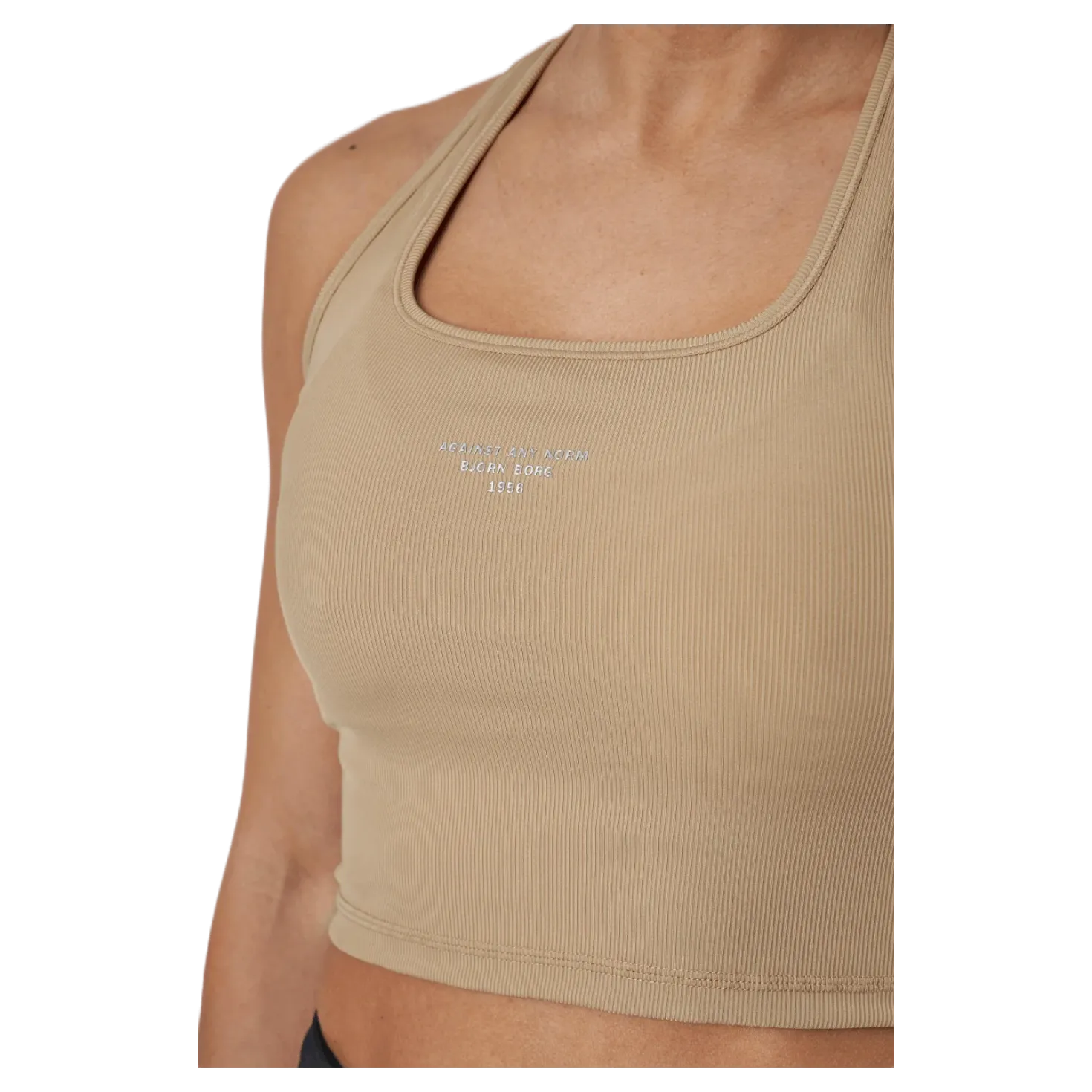 Night Rib Crop Tank Beige