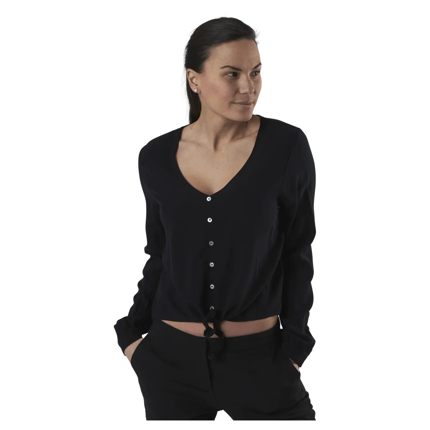 Nina Life L/S Tie Shirt Wvn Black