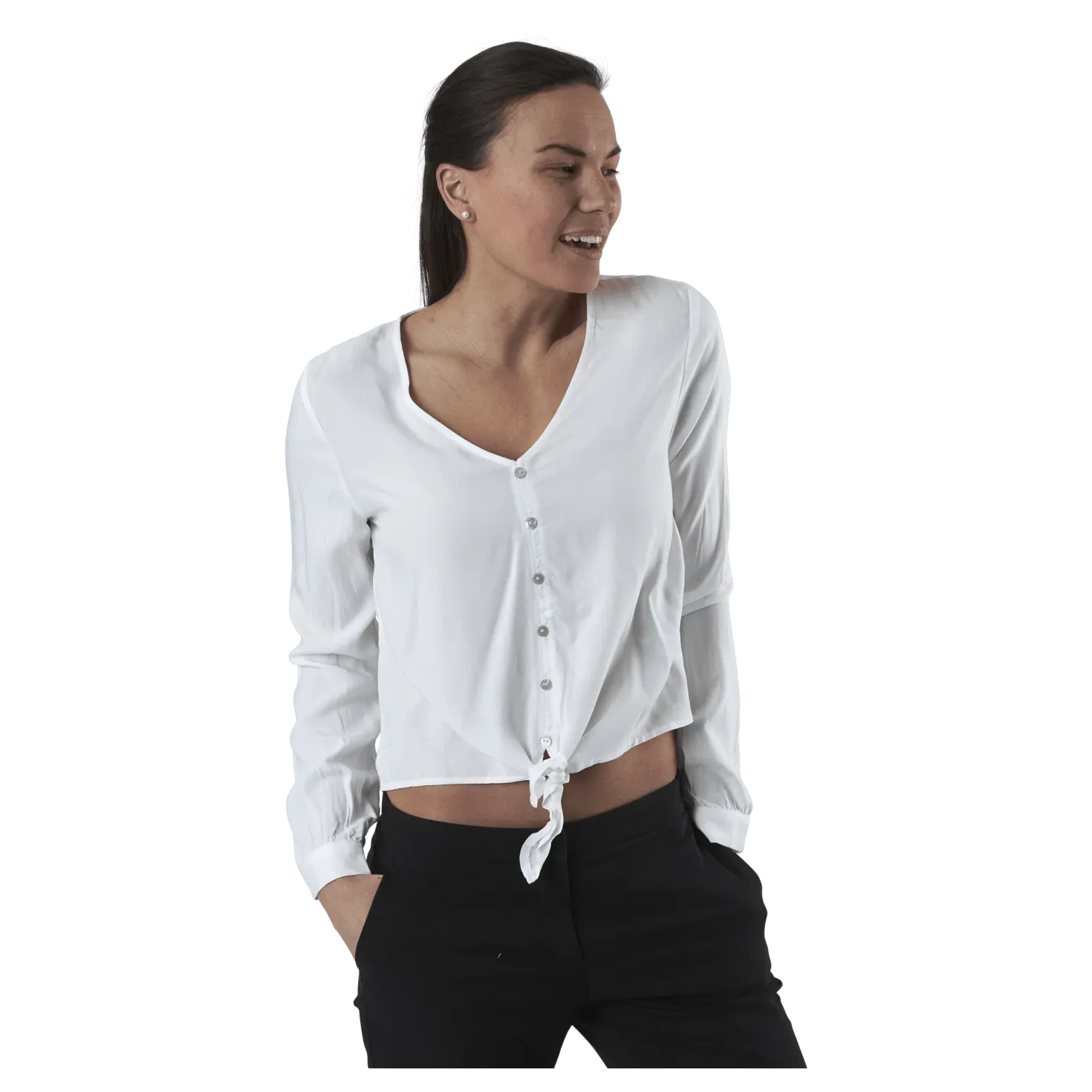 Nina Life L/S Tie Shirt Wvn White