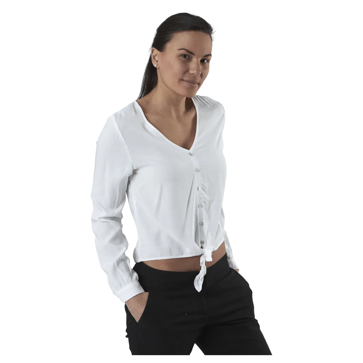 Nina Life L/S Tie Shirt Wvn White